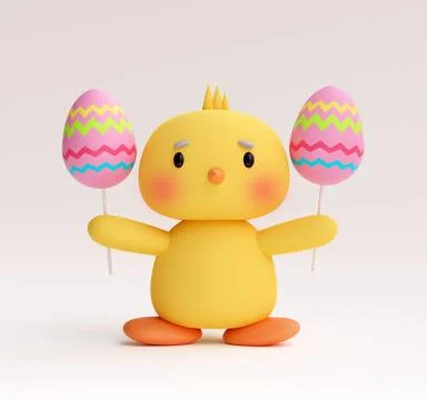 Easter chicken with colored easter eggs Illustrazione stock