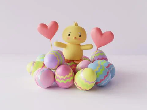 Easter chicken with colored easter eggs Illustrazione stock