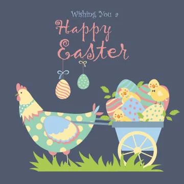 Easter chicken with easter eggs Stock Illustration
