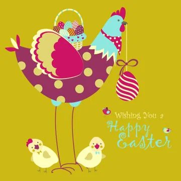 Easter chicken with easter eggs Stock Illustration