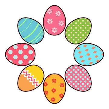 Easter chicken eggs decorated with a pattern and ornament using colored paint Stock Illustration