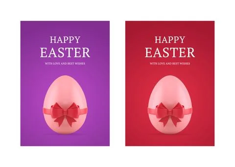 Easter chicken eggs surprise bow ribbon present 3d greeting card set design t Stock Illustration
