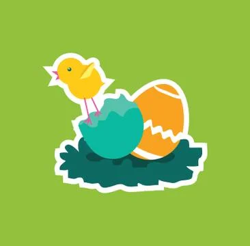 Easter Chicken Icon Egg Design Flat 스톡 일러스트