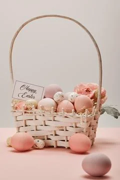 Easter chicken quail eggs straw Stock Photos