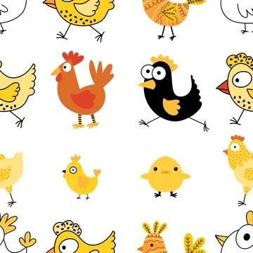 Easter chicken seamless birds pattern for wrapping paper and fabrics Stock Illustration