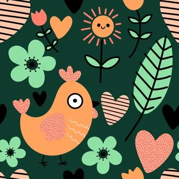 Easter chicken seamless birds pattern for wrapping paper and fabrics Stock Illustration
