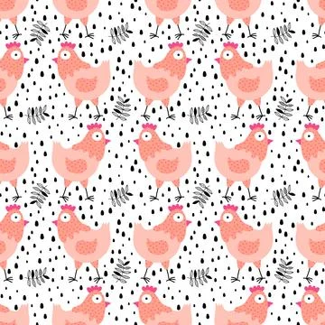 Easter chicken seamless birds pattern for wrapping paper and fabrics Stock Illustration