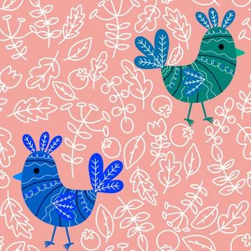 Easter chicken seamless birds pattern for wrapping paper and fabrics 库存插图