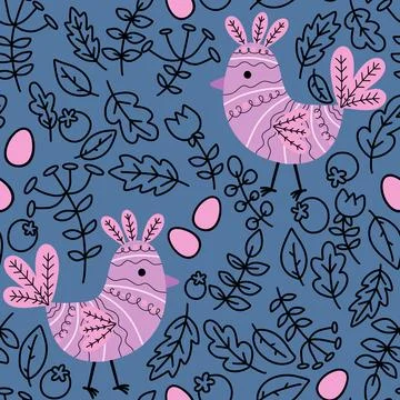 Easter chicken seamless birds pattern for wrapping paper and fabrics 스톡 일러스트