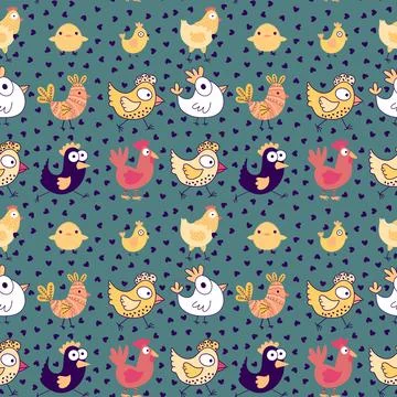 Easter chicken seamless birds pattern for wrapping paper and fabrics Stock Illustration