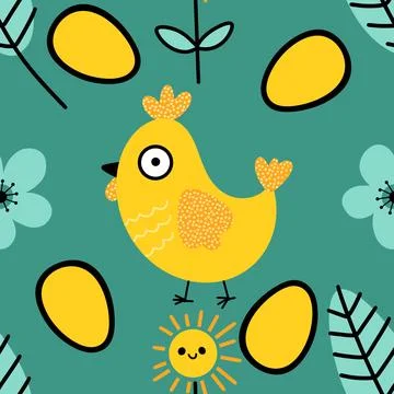 Easter chicken seamless birds pattern for wrapping paper and fabrics 스톡 일러스트