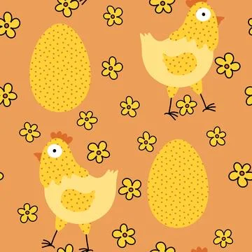 Easter chicken seamless birds pattern for wrapping paper and fabrics 스톡 일러스트