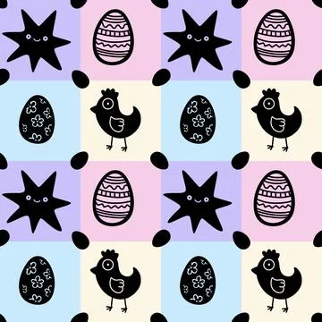 Easter chicken seamless birds pattern for wrapping paper and fabrics Stock Illustration