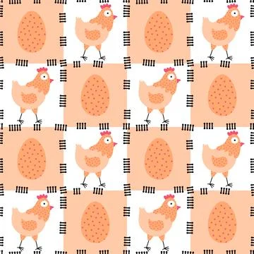 Easter chicken seamless birds pattern for wrapping paper and fabrics Stock Illustration