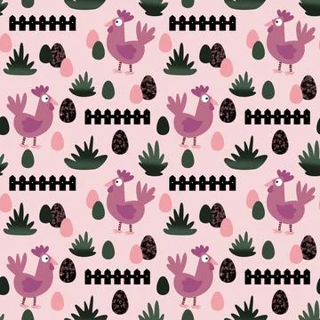 Easter chicken seamless birds pattern for wrapping paper and fabrics イラスト素材