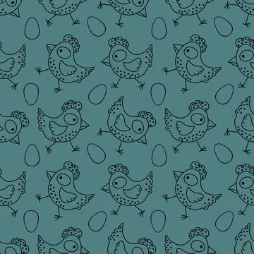 Easter chicken seamless birds pattern for wrapping paper and fabrics 库存插图