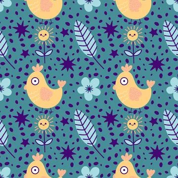Easter chicken seamless birds pattern for wrapping paper and fabrics Stock Illustration