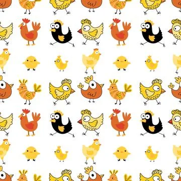 Easter chicken seamless birds pattern for wrapping paper and fabrics Stock Illustration