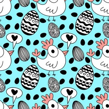 Easter chicken seamless birds pattern for wrapping paper and fabrics Stock Illustration