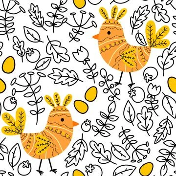 Easter chicken seamless birds pattern for wrapping paper and fabrics Illustrazione stock