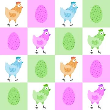 Easter chicken seamless birds pattern for wrapping paper and fabrics Stock Illustration
