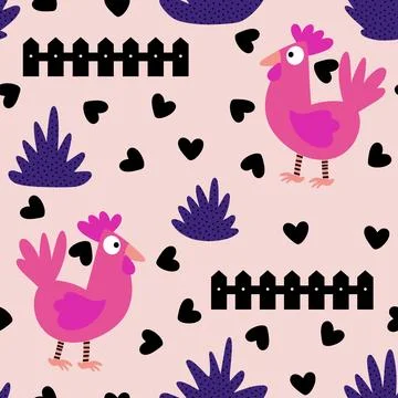 Easter chicken seamless birds pattern for wrapping paper and fabrics Stock Illustration