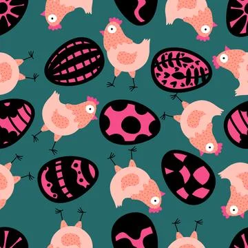 Easter chicken seamless birds pattern for wrapping paper and fabrics 스톡 일러스트