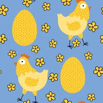 Easter chicken seamless birds pattern for wrapping paper and fabrics Illustrazione stock
