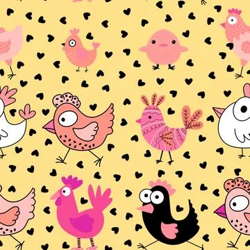 Easter chicken seamless birds pattern for wrapping paper and fabrics Stock Illustration