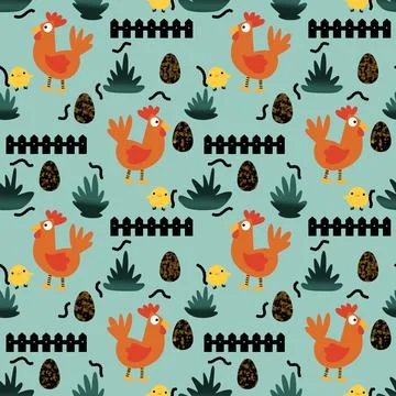 Easter chicken seamless birds pattern for wrapping paper and fabrics 스톡 일러스트