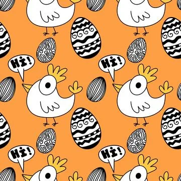 Easter chicken seamless birds pattern for wrapping paper and fabrics Illustrazione stock