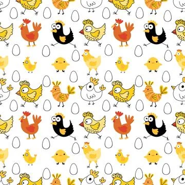 Easter chicken seamless birds pattern for wrapping paper and fabrics Illustrazione stock