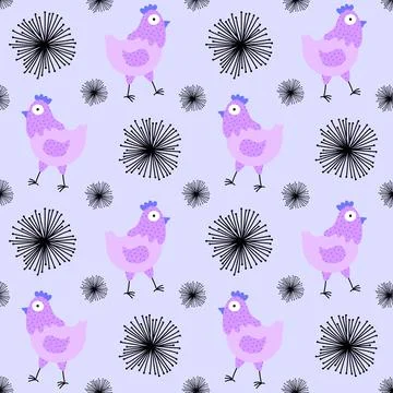 Easter chicken seamless birds pattern for wrapping paper and fabrics 库存插图