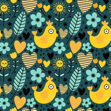 Easter chicken seamless birds pattern for wrapping paper and fabrics Stock Illustration