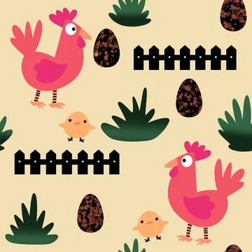 Easter chicken seamless birds pattern for wrapping paper and fabrics 스톡 일러스트