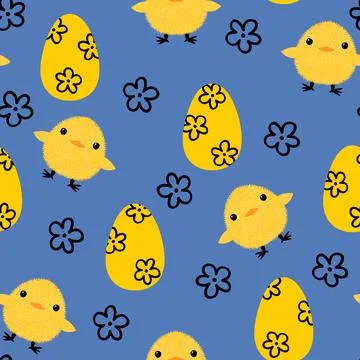Easter chicken seamless birds pattern for wrapping paper and fabrics 库存插图