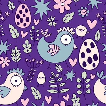 Easter chicken seamless birds pattern for wrapping paper and fabrics Stock Illustration