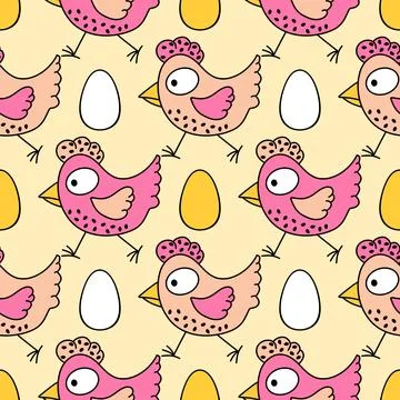 Easter chicken seamless birds pattern for wrapping paper and fabrics Stock Illustration