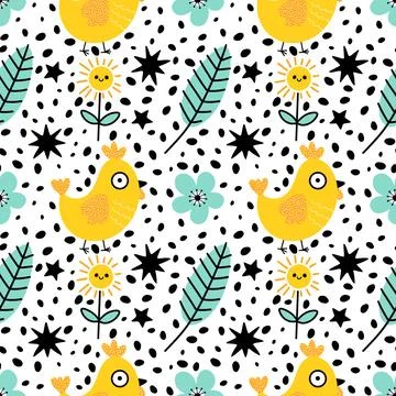Easter chicken seamless birds pattern for wrapping paper and fabrics Stock Illustration