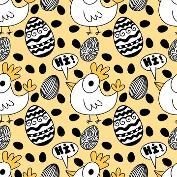 Easter chicken seamless birds pattern for wrapping paper and fabrics 库存插图