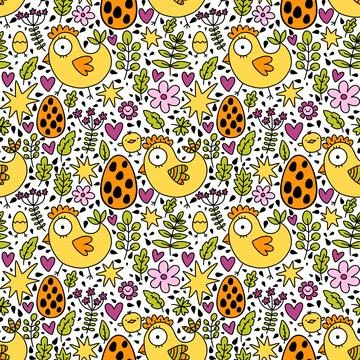 Easter chicken seamless birds pattern for wrapping paper and fabrics Stock Illustration