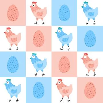 Easter chicken seamless birds pattern for wrapping paper and fabrics Illustrazione stock