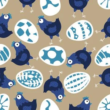 Easter chicken seamless birds pattern for wrapping paper and fabrics Stockillustratie