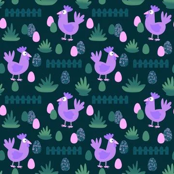 Easter chicken seamless birds pattern for wrapping paper and fabrics Stock Illustration