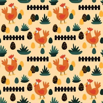 Easter chicken seamless birds pattern for wrapping paper and fabrics 库存插图