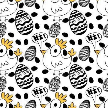 Easter chicken seamless birds pattern for wrapping paper and fabrics Stock Illustration
