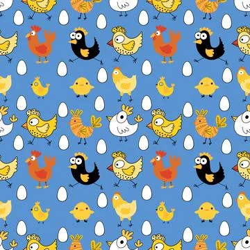 Easter chicken seamless birds pattern for wrapping paper and fabrics Stock Illustration