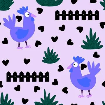 Easter chicken seamless birds pattern for wrapping paper and fabrics 库存插图