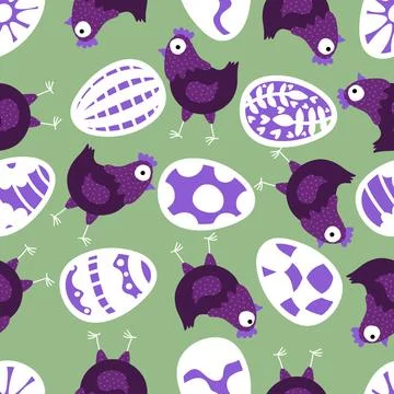 Easter chicken seamless birds pattern for wrapping paper and fabrics Illustrazione stock