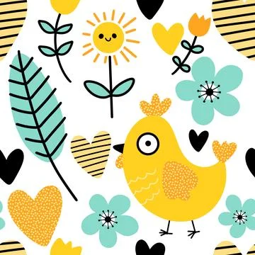 Easter chicken seamless birds pattern for wrapping paper and fabrics 스톡 일러스트